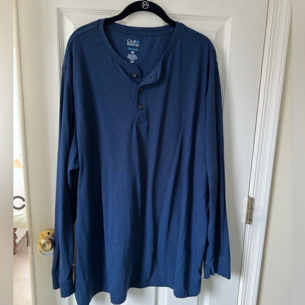 Croft and Barrow Mens Blue Henley Long Sleeve Shirt Size 3XB